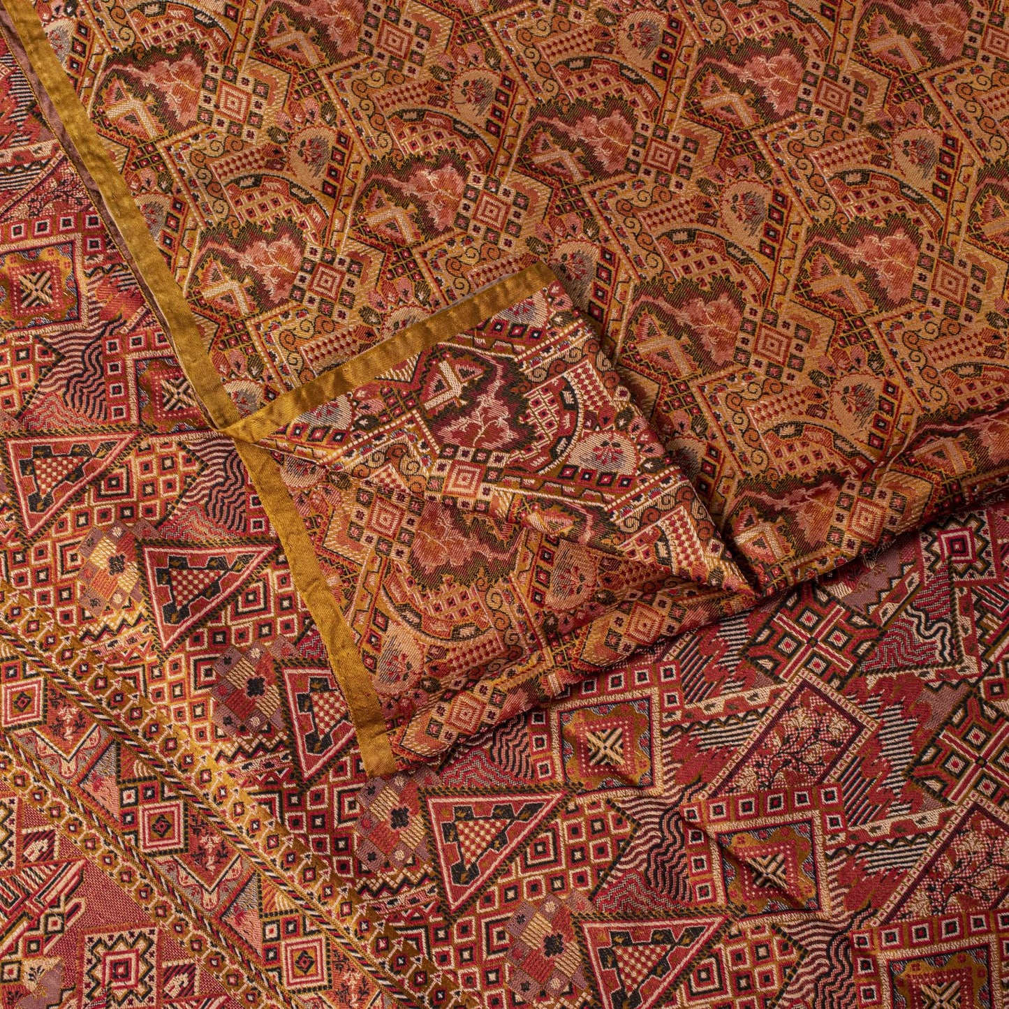 Sanskriti Vintage Brown Pure Silk Saree Hand Woven Banaasi Jamawar Tanchoi Sari