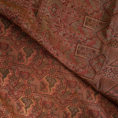 Sanskriti Vintage Brown Pure Silk Saree Hand Woven Banaasi Jamawar Tanchoi Sari