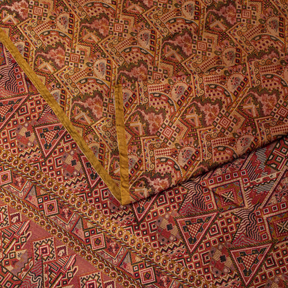 Sanskriti Vintage Brown Pure Silk Saree Hand Woven Banaasi Jamawar Tanchoi Sari