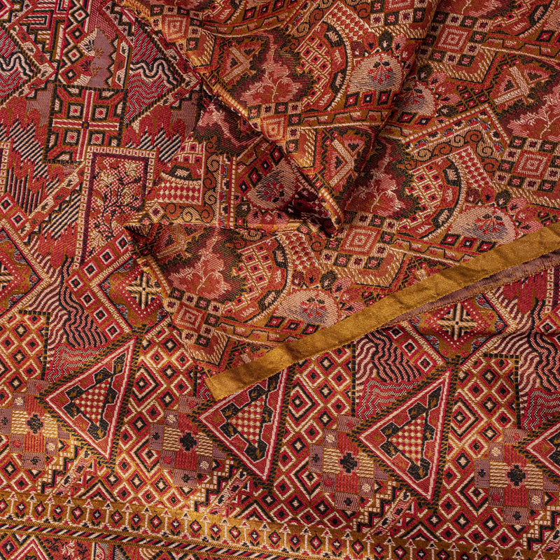 Sanskriti Vintage Brown Pure Silk Saree Hand Woven Banaasi Jamawar Tanchoi Sari