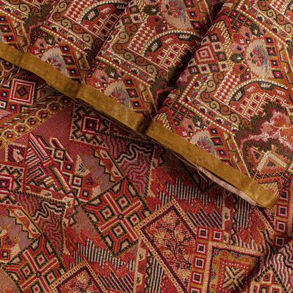 Sanskriti Vintage Brown Pure Silk Saree Hand Woven Banaasi Jamawar Tanchoi Sari