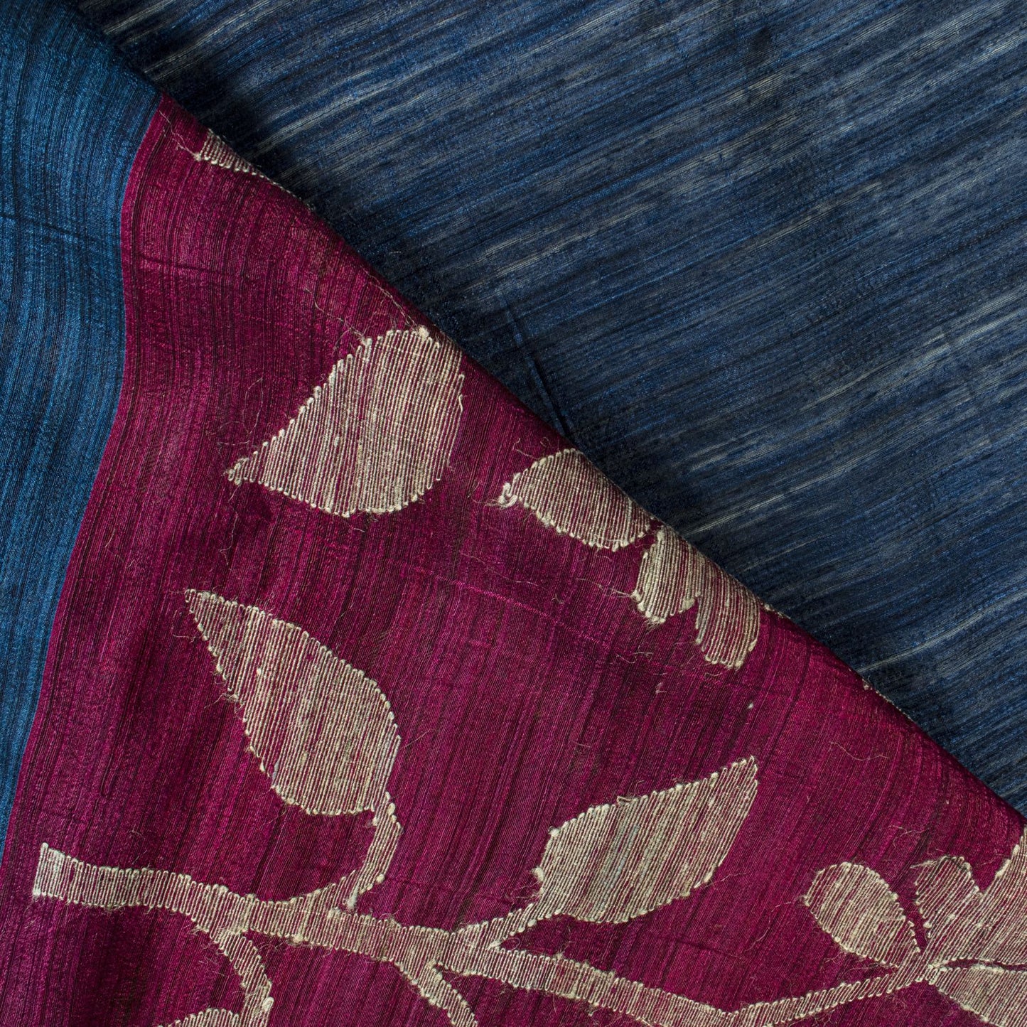 Sanskriti Vintage Saree Blue Cotton Silk Tant Hand Woven Bengali Sari 5.5 Fabric