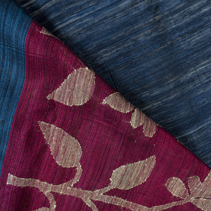 Sanskriti Vintage Saree Blue Cotton Silk Tant Hand Woven Bengali Sari 5.5 Fabric