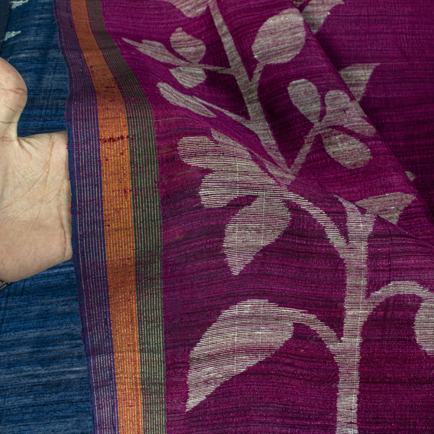 Sanskriti Vintage Saree Blue Cotton Silk Tant Hand Woven Bengali Sari 5.5 Fabric