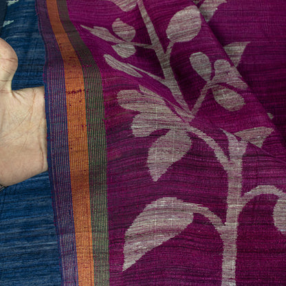 Sanskriti Vintage Saree Blue Cotton Silk Tant Hand Woven Bengali Sari 5.5 Fabric