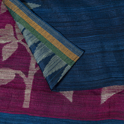 Sanskriti Vintage Saree Blue Cotton Silk Tant Hand Woven Bengali Sari 5.5 Fabric