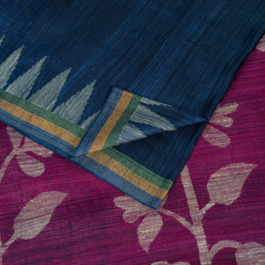 Sanskriti Vintage Saree Blue Cotton Silk Tant Hand Woven Bengali Sari 5.5 Fabric
