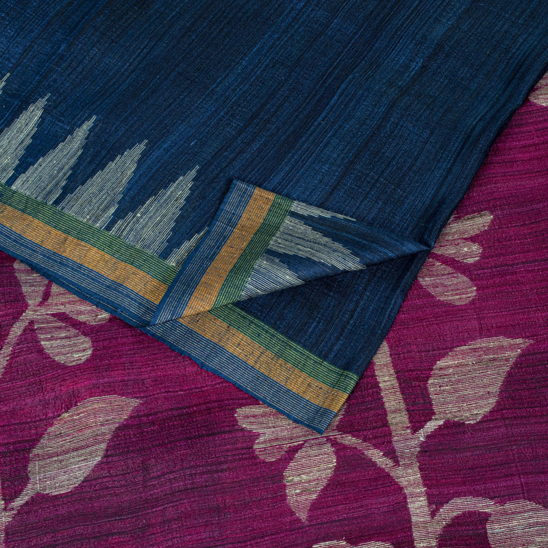 Sanskriti Vintage Saree Blue Cotton Silk Tant Hand Woven Bengali Sari 5.5 Fabric