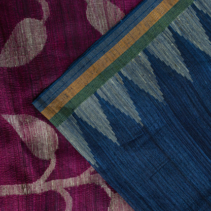 Sanskriti Vintage Saree Blue Cotton Silk Tant Hand Woven Bengali Sari 5.5 Fabric