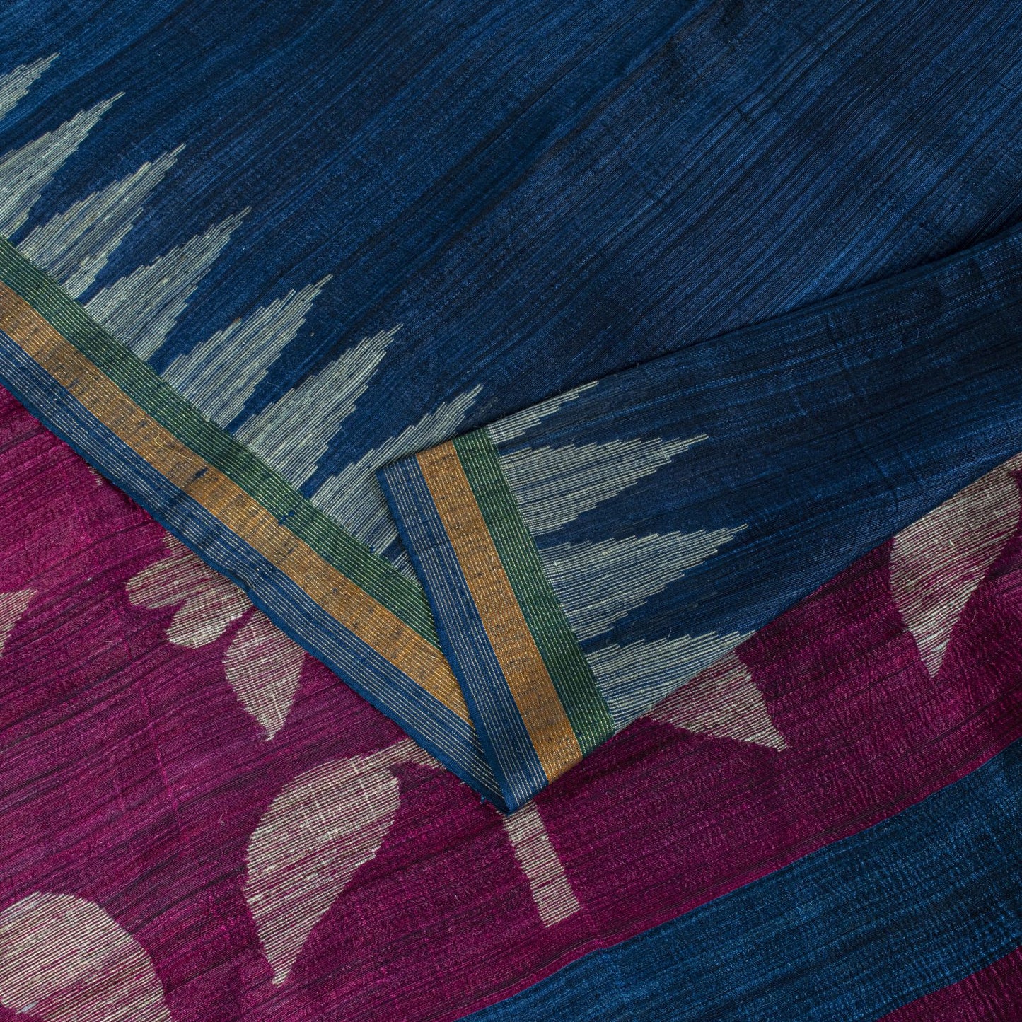 Sanskriti Vintage Saree Blue Cotton Silk Tant Hand Woven Bengali Sari 5.5 Fabric