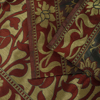 Sanskriti Vintage Saree Green-Wine Pure Silk Kalamkari Brocade Hand Woven Sari