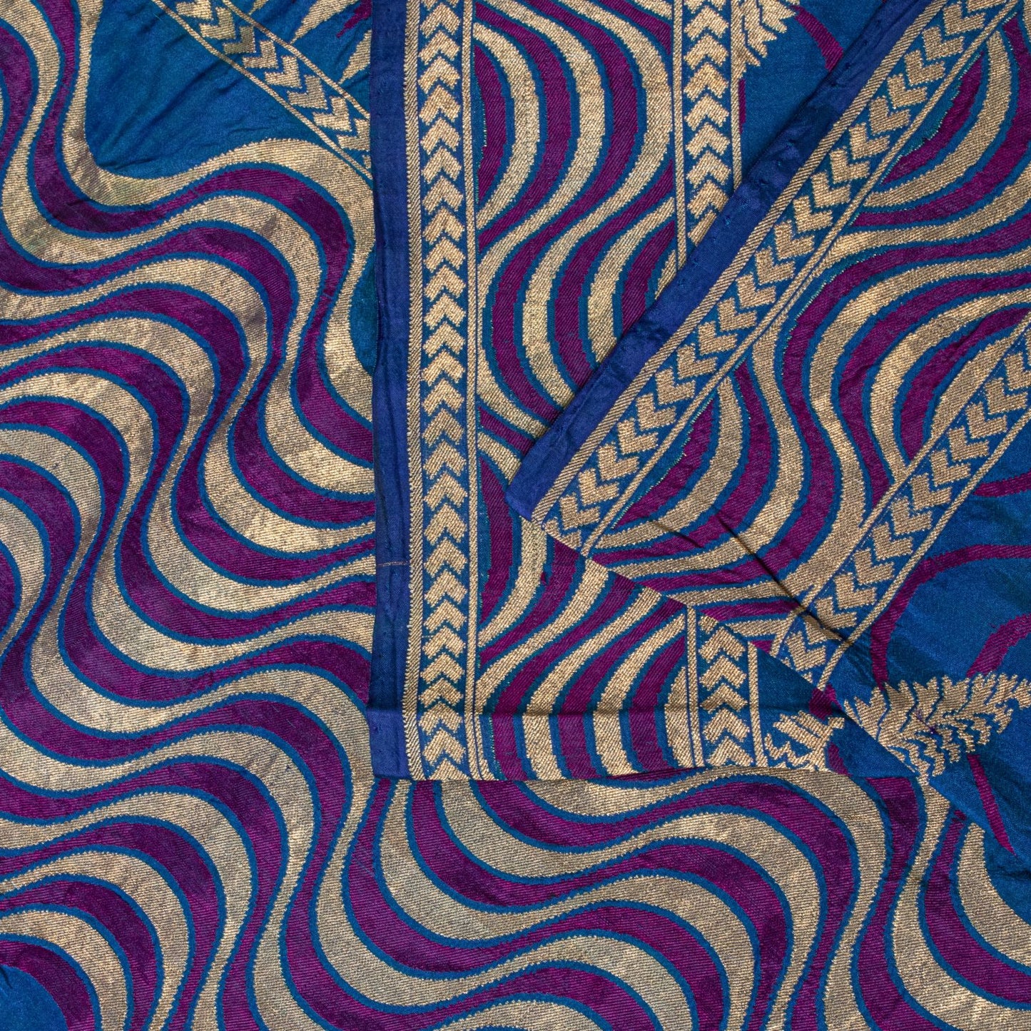 Sanskriti Vintage Saree Blue Soft Pure Silk Brocade Hand Woven Sari 5+YD Fabric