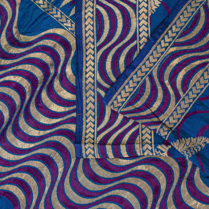 Sanskriti Vintage Saree Blue Soft Pure Silk Brocade Hand Woven Sari 5+YD Fabric