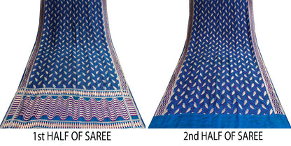 Sanskriti Vintage Saree Blue Soft Pure Silk Brocade Hand Woven Sari 5+YD Fabric