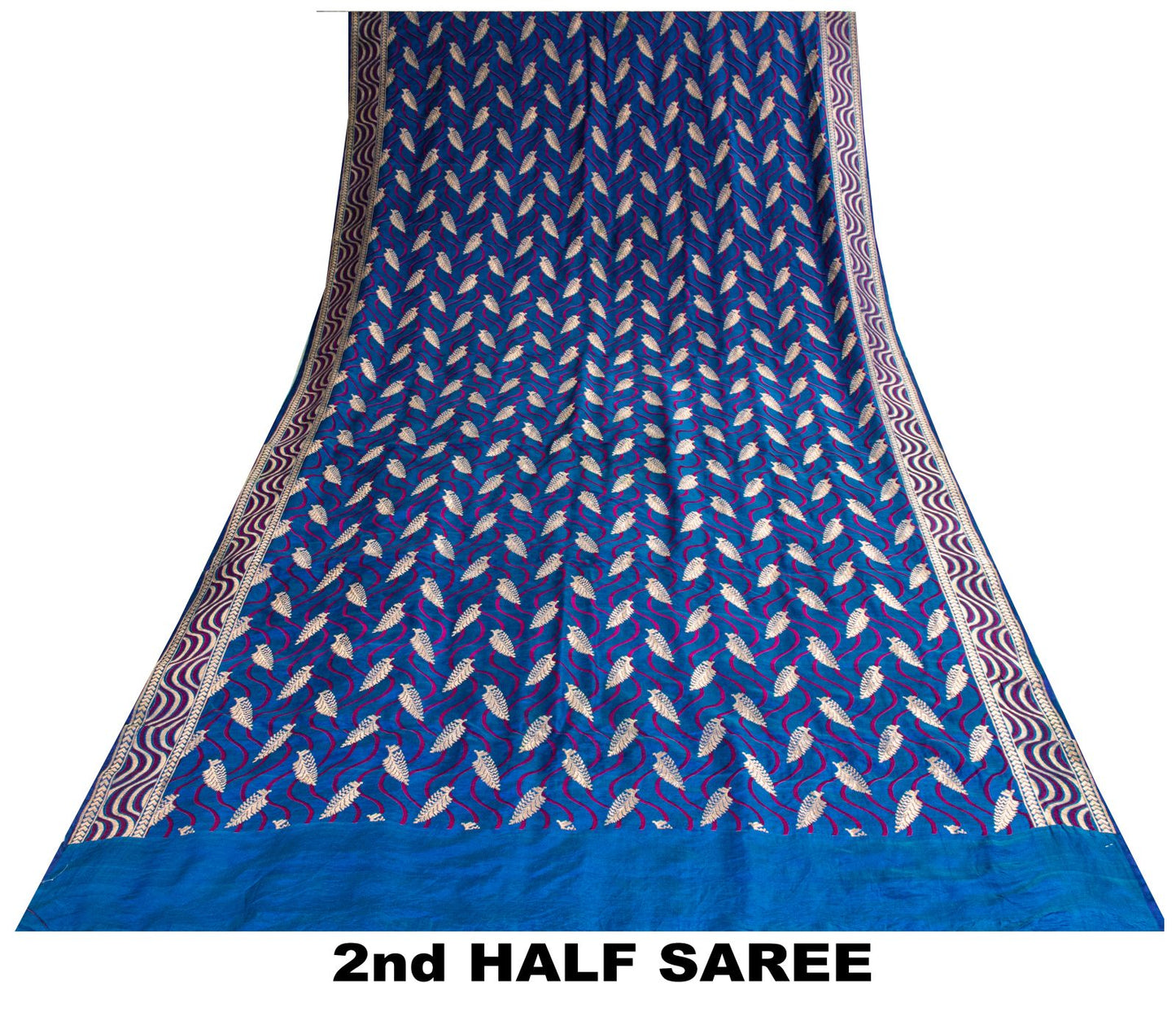 Sanskriti Vintage Saree Blue Soft Pure Silk Brocade Hand Woven Sari 5+YD Fabric
