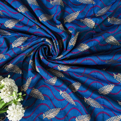 Sanskriti Vintage Saree Blue Soft Pure Silk Brocade Hand Woven Sari 5+YD Fabric