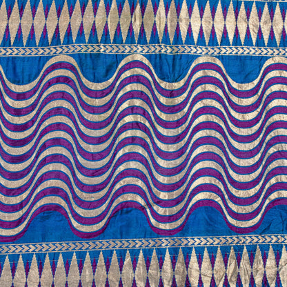 Sanskriti Vintage Saree Blue Soft Pure Silk Brocade Hand Woven Sari 5+YD Fabric