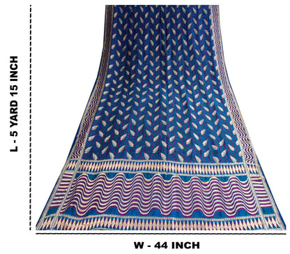 Sanskriti Vintage Saree Blue Soft Pure Silk Brocade Hand Woven Sari 5+YD Fabric