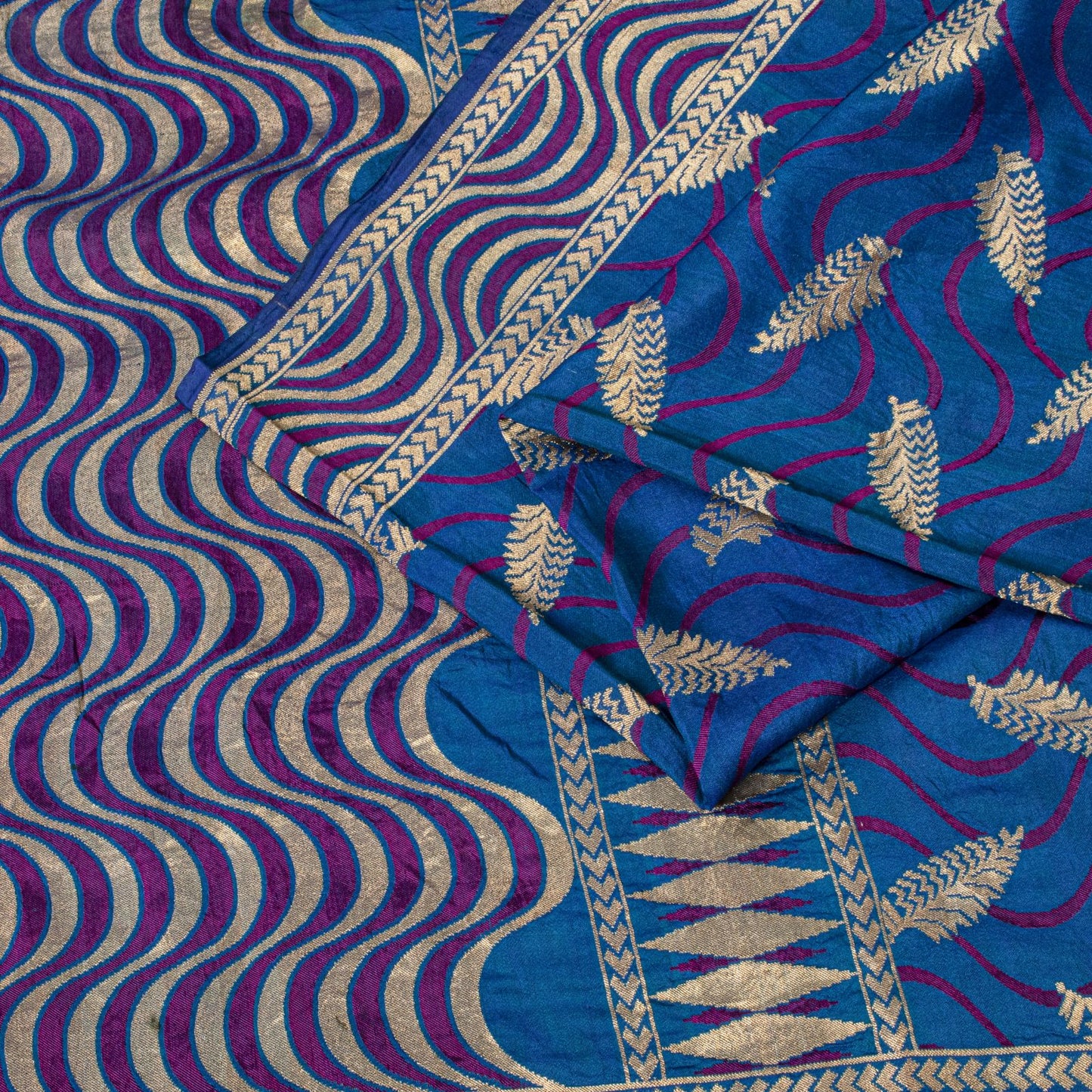 Sanskriti Vintage Saree Blue Soft Pure Silk Brocade Hand Woven Sari 5+YD Fabric