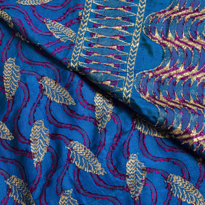 Sanskriti Vintage Saree Blue Soft Pure Silk Brocade Hand Woven Sari 5+YD Fabric