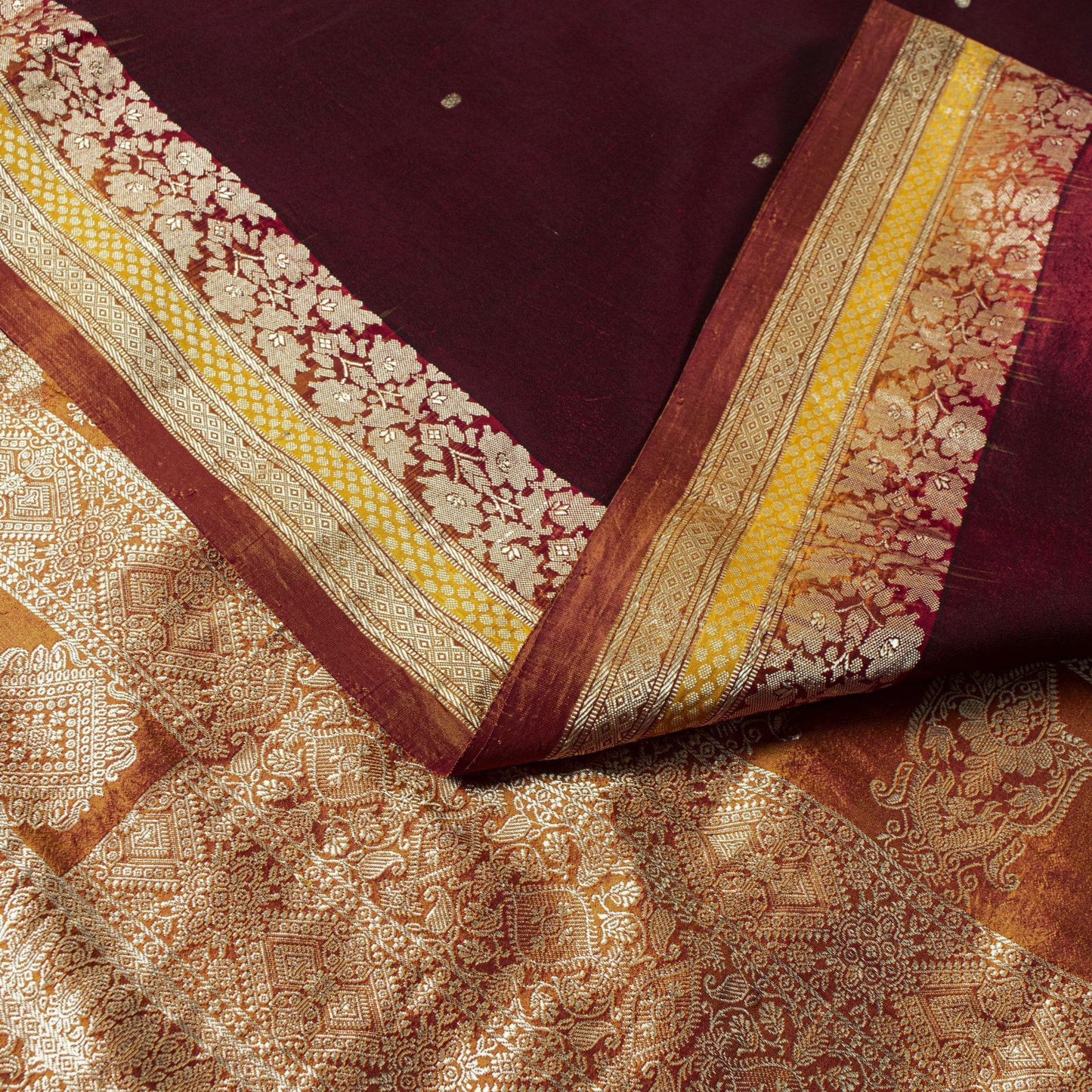 Sanskriti Vintage Saree Dark Red Soft Pure Silk Brocade Woven Sari 5+Yard Fabric