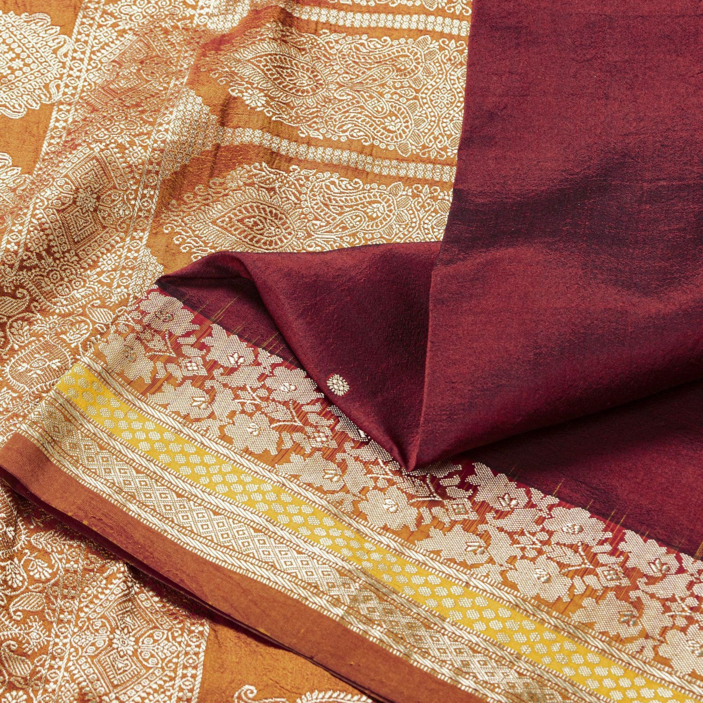 Sanskriti Vintage Saree Dark Red Soft Pure Silk Brocade Woven Sari 5+Yard Fabric