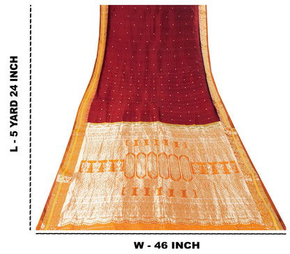 Sanskriti Vintage Saree Dark Red Soft Pure Silk Brocade Woven Sari 5+Yard Fabric