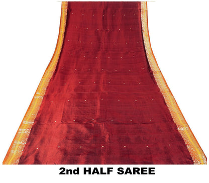 Sanskriti Vintage Saree Dark Red Soft Pure Silk Brocade Woven Sari 5+Yard Fabric