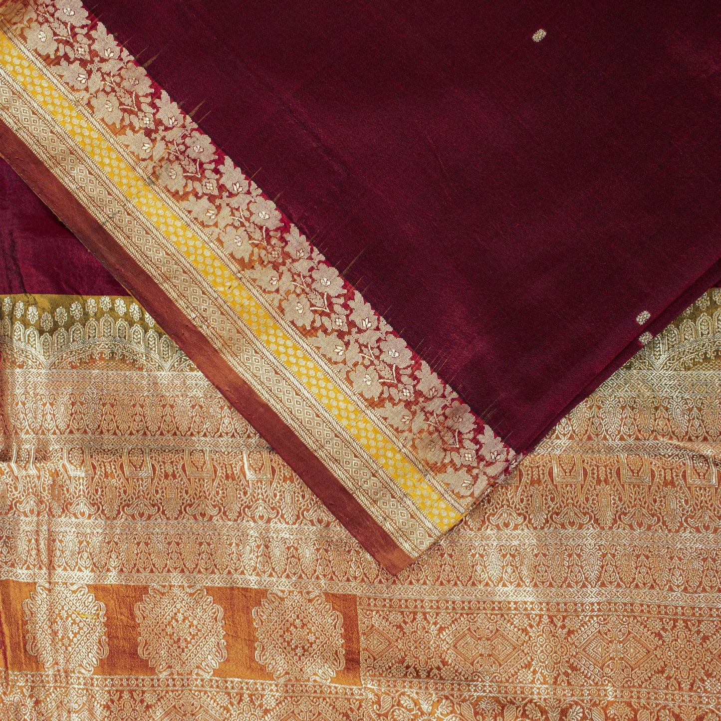 Sanskriti Vintage Saree Dark Red Soft Pure Silk Brocade Woven Sari 5+Yard Fabric