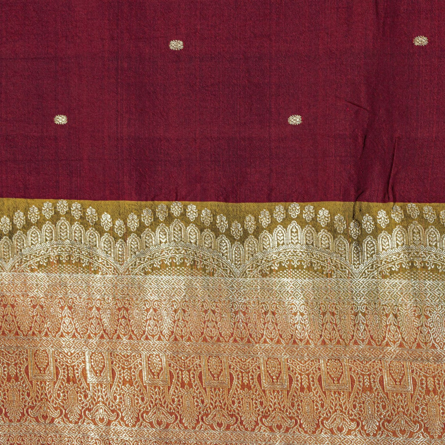 Sanskriti Vintage Saree Dark Red Soft Pure Silk Brocade Woven Sari 5+Yard Fabric