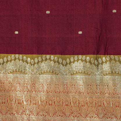 Sanskriti Vintage Saree Dark Red Soft Pure Silk Brocade Woven Sari 5+Yard Fabric