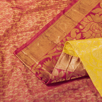 Sanskriti Vintage Saree Yellow Soft Blend Silk Brocade Woven Sari 5+Yard Fabric