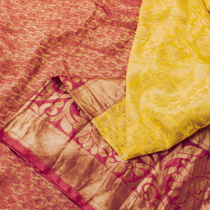 Sanskriti Vintage Saree Yellow Soft Blend Silk Brocade Woven Sari 5+Yard Fabric