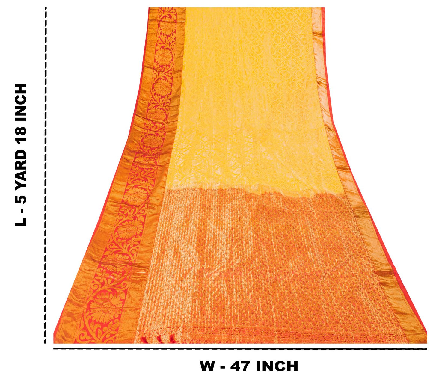 Sanskriti Vintage Saree Yellow Soft Blend Silk Brocade Woven Sari 5+Yard Fabric