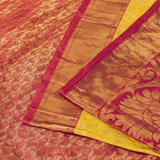 Sanskriti Vintage Saree Yellow Soft Blend Silk Brocade Woven Sari 5+Yard Fabric