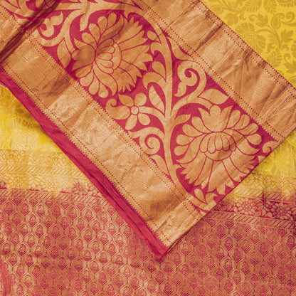 Sanskriti Vintage Saree Yellow Soft Blend Silk Brocade Woven Sari 5+Yard Fabric
