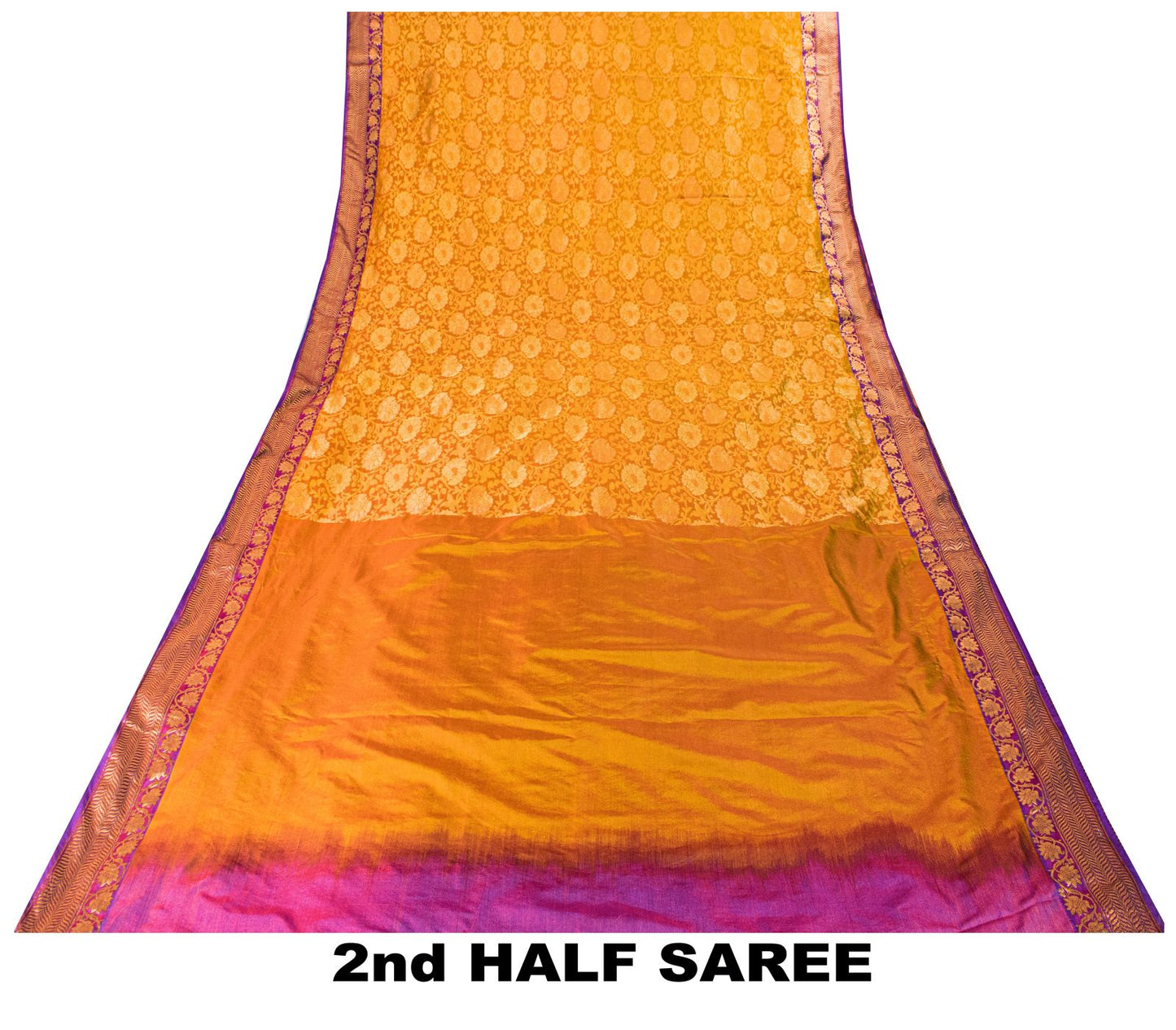 Sanskriti Vintage Saree Yellow-Purple Art Silk Brocade Zari Hand Woven Sari 5+YD
