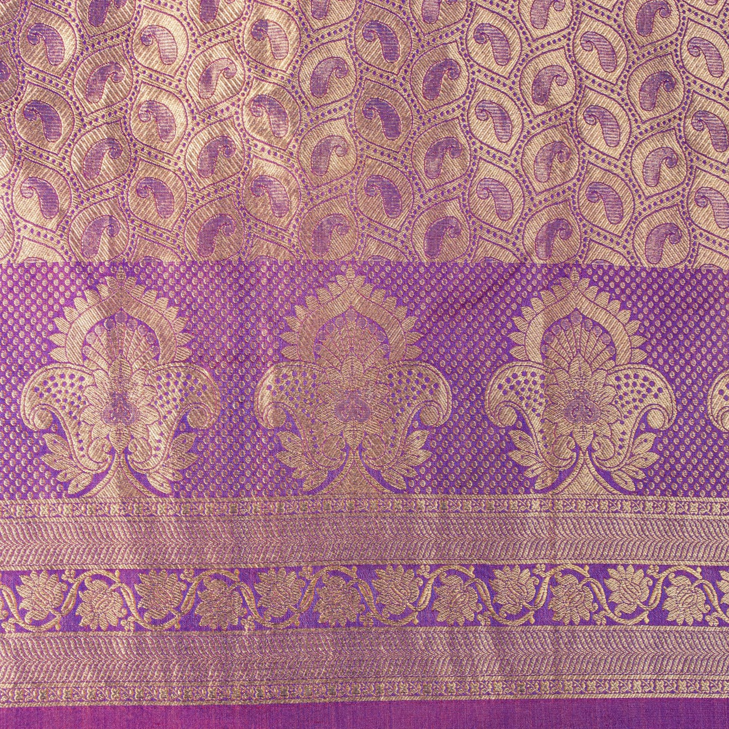 Sanskriti Vintage Saree Yellow-Purple Art Silk Brocade Zari Hand Woven Sari 5+YD