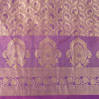 Sanskriti Vintage Saree Yellow-Purple Art Silk Brocade Zari Hand Woven Sari 5+YD