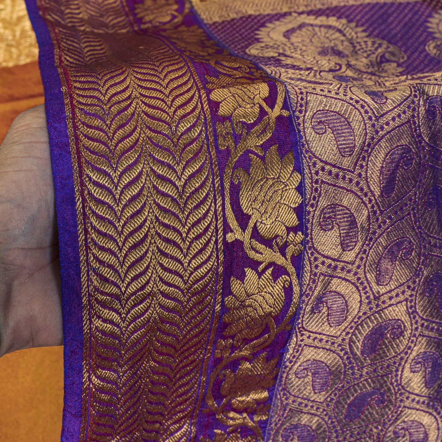 Sanskriti Vintage Saree Yellow-Purple Art Silk Brocade Zari Hand Woven Sari 5+YD