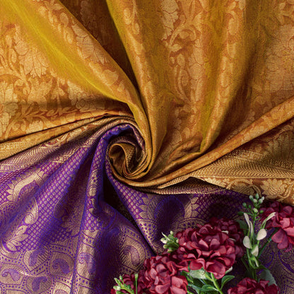 Sanskriti Vintage Saree Yellow-Purple Art Silk Brocade Zari Hand Woven Sari 5+YD