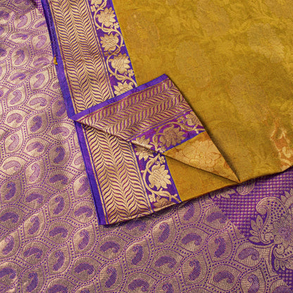 Sanskriti Vintage Saree Yellow-Purple Art Silk Brocade Zari Hand Woven Sari 5+YD