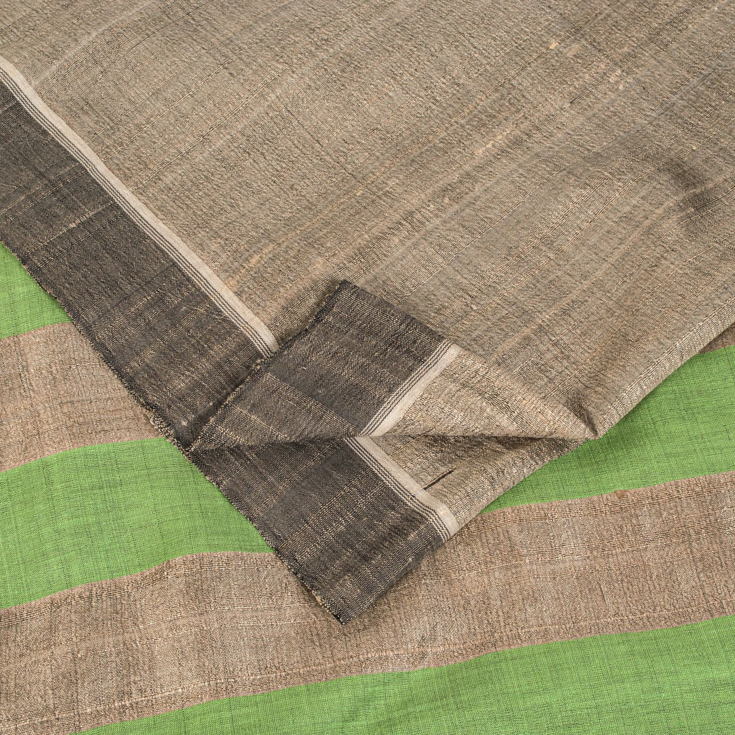 Sanskriti Vintage Saree Gray Pure Silk Handloom/Handcraft Sari 6Yd Craft Fabric