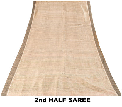 Sanskriti Vintage Saree Gray Pure Silk Handloom/Handcraft Sari 6Yd Craft Fabric