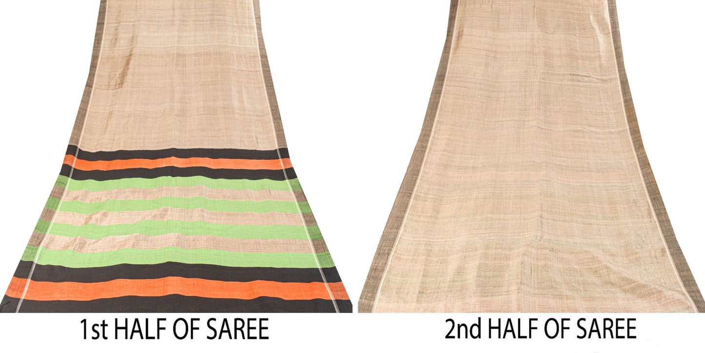 Sanskriti Vintage Saree Gray Pure Silk Handloom/Handcraft Sari 6Yd Craft Fabric