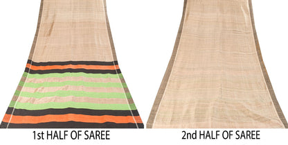 Sanskriti Vintage Saree Gray Pure Silk Handloom/Handcraft Sari 6Yd Craft Fabric