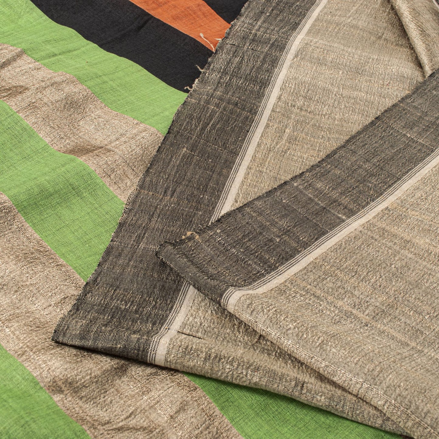Sanskriti Vintage Saree Gray Pure Silk Handloom/Handcraft Sari 6Yd Craft Fabric