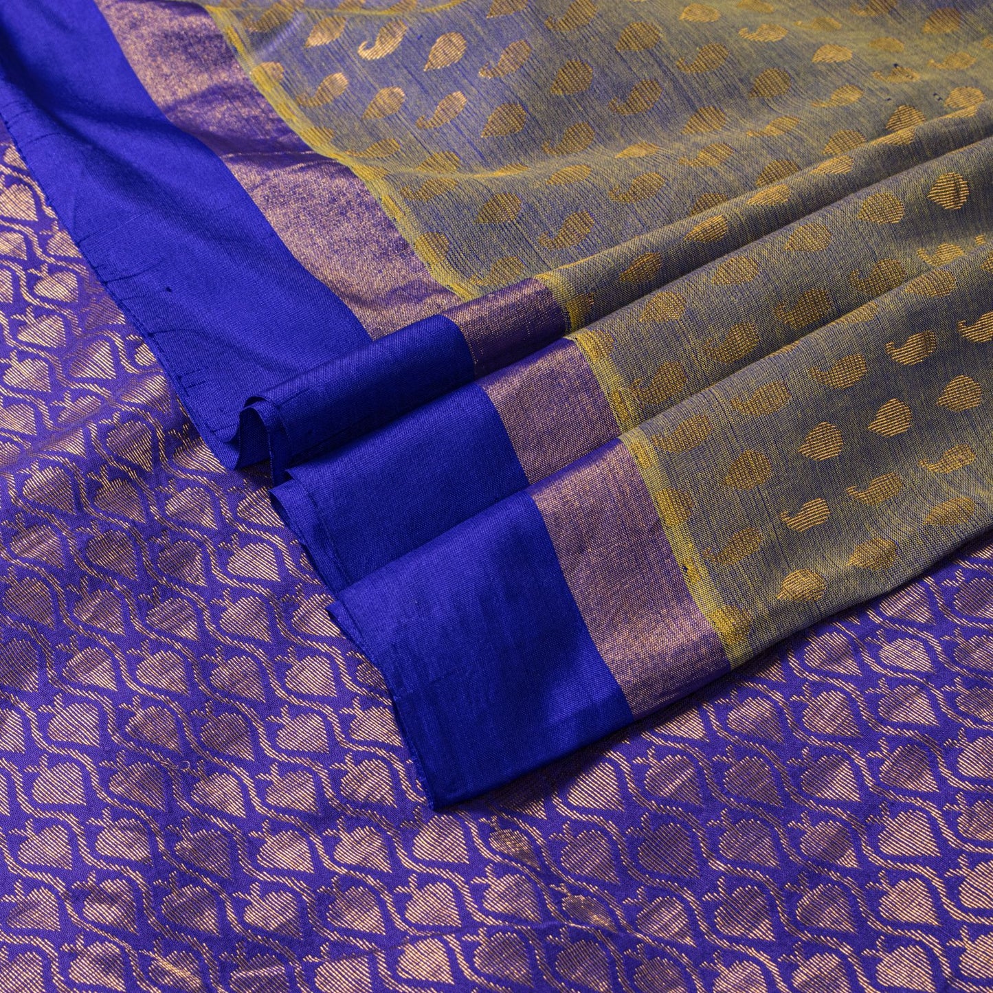 Sanskriti Vintage Saree Blue Blend Cotton Brocade Zari Handwoven Sari 5+YD Craft
