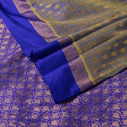 Sanskriti Vintage Saree Blue Blend Cotton Brocade Zari Handwoven Sari 5+YD Craft