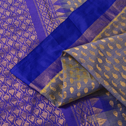 Sanskriti Vintage Saree Blue Blend Cotton Brocade Zari Handwoven Sari 5+YD Craft